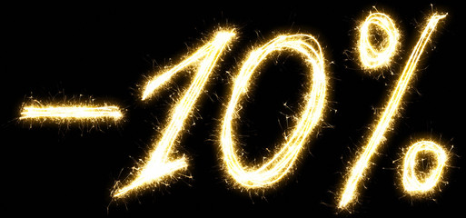 -10% off sign. Made by sparkler