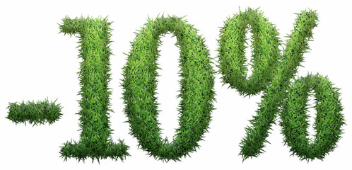 Fototapeta na wymiar -10% sign, made of grass.