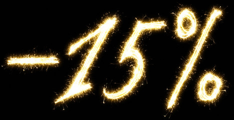 -15% off sign. Made of sparkler