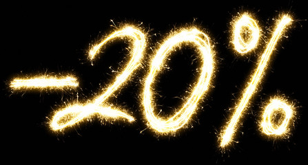 -20% off sign. Made by sparkler