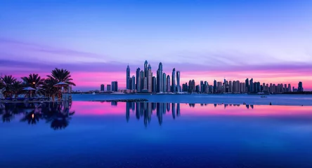 Papier Peint photo Lavable Dubai Horizon de Dubaï à l& 39 heure bleue
