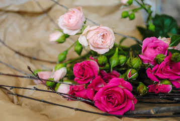 Naklejka premium A bouquet of roses and branches