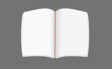 Open book with white paper pages isolated on gray background, 3d illustration