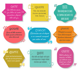 Text quotes box set. Vector texting quote sentence colored elements