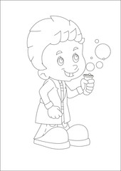 cartoon child standing having fun with science isolated coloring page