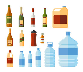 Different bottles and water containers vector illustration