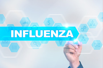 Medical doctor drawing influenza on the virtual screen.