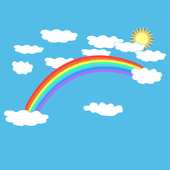 Rainbow cloud and sun on sky sign