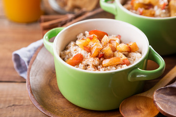 Healthy Homemade Oatmeal with apples and cinnamon. Delicious breakfast