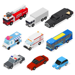 Cars Set Isometric View. Vector