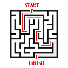 Maze Game with solution background. Labyrinth with Entry and Exit. Vector Illustration.