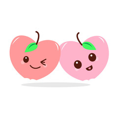 Cute love pink apple cartoon character design isolated on white background, flat design vector illustration