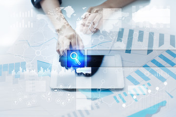 Business and technology concept on virtual screen. mock up. template for text. 