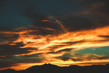 Fiery orange sunset sky. Beautiful sky.