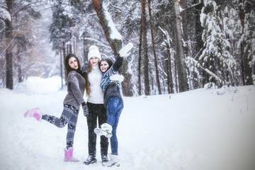 Fototapeta na wymiar Girlfriend beautiful young women dressed warmly in winter Park