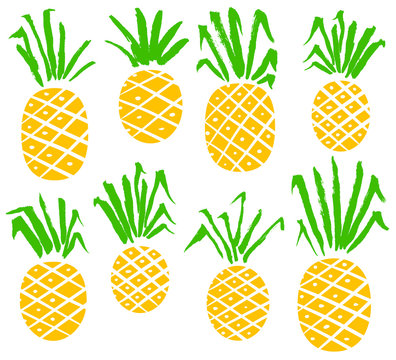Set with pineapples. Vector isolated fruits