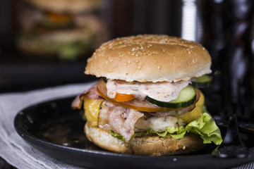 homemade chikenburgers with fresh vegetables