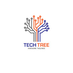 tech tree logo concept- vector logo concept illustration. green network logo sign. Computer technology logo. Vector logo template.

