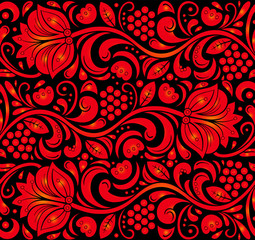 Traditional Russian vector seamless pattern in khokhloma style. Can be used for banner, card, poster, invitation etc.