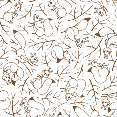 Scurry of Squirrels on the branches. Seamless autumn pattern for gift wrapping, wallpaper, childrens room or clothing