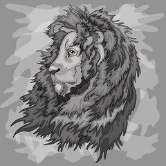 Lion's head , vector illustration , black and white design