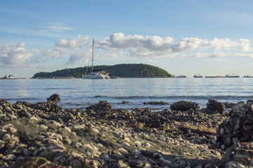 boat sea clound and mountain