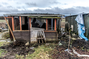 Old creepy dark abandoned destructive dirty house broken windows