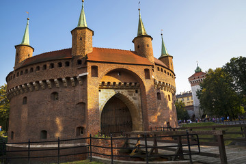 The Bastion or barbican part of the fortifications of the city of Krakow in Poland