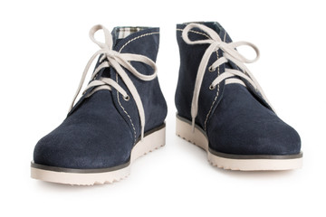 Pair of dark blue womens sport shoes, sneakers isolated on a white background.