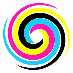 A round template for the logo of four multi-colored curls. Universal icon. Spiral-shaped design element. Color model CMYK.