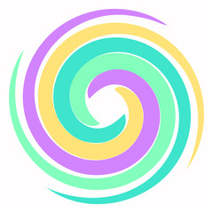 A round template for the logo of four multi-colored curls in pastel colors. Universal icon. Spiral-shaped design element.