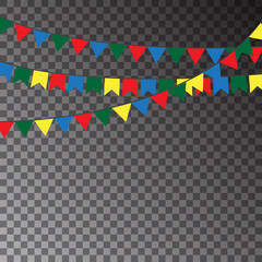 Fototapeta na wymiar Festive flags isolated on transparent background. Carnival Garland of colour flags. Vector illustration.