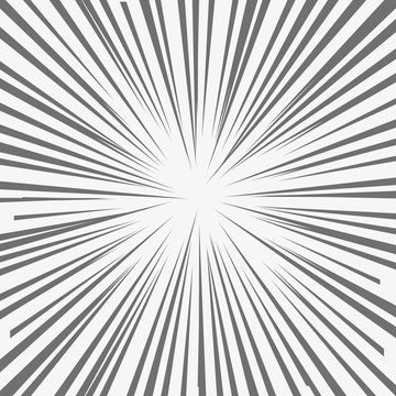 Abstract Comic Book Flash Explosion, Radial Lines Background. Vector Illustration For Superhero Design. Bright Black White Light Strip Burst. Flash Ray.