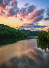 Scenic summer sunset over lake, Appalachian Mountains, Kentucky