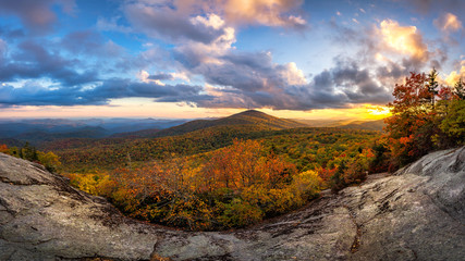 Scenic panoramic, Blue Ridge Mountain autumn sunset, North Carolina
