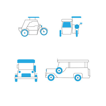 Common Public Transportation in the Philippines - Jeepney, Tricycle Editable Icons