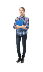 Fototapeta premium Schoolgirl on white background