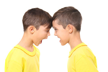 Twin brothers on white background