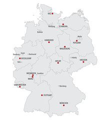 Map of Germany with main cities and provinces in gray color