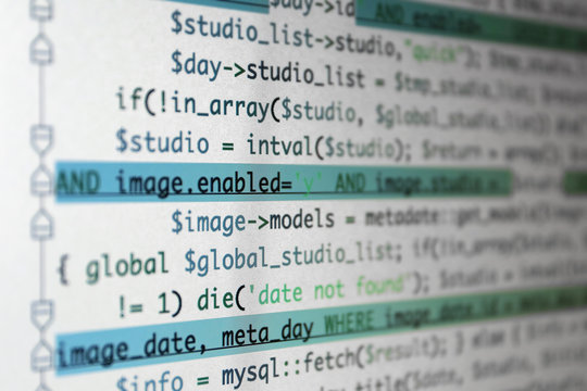 Web site codes on computer monitor, closeup