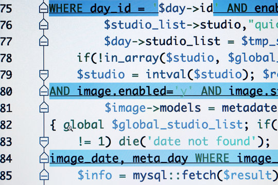 Web site codes on computer monitor, closeup