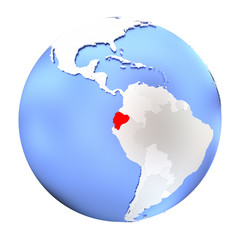 Ecuador on metallic globe isolated