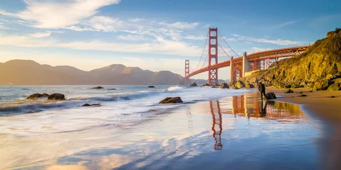 Fotobehang Golden Gate Bridge bij zonsondergang, San Francisco, Californië, VS © JFL Photography