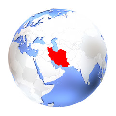 Iran on metallic globe isolated