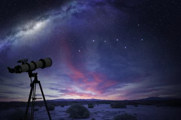 Fotobehang telescope in the desert watching the Great Bear constellation and the milky way © Paulista