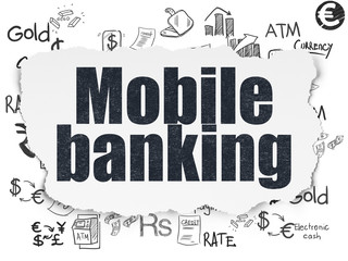 Currency concept: Mobile Banking on Torn Paper background