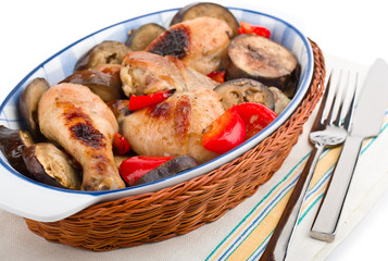Delicious chicken with Eggplant close-up