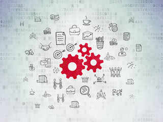 Business concept: Gears on Digital Data Paper background