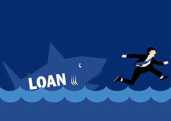 Business Illustration of a businessman chased by Loan Shark