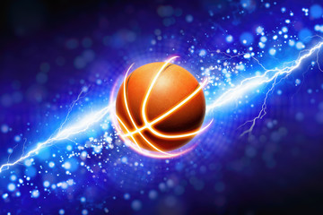 Fototapeta premium Basketball and powerful blue lightning
